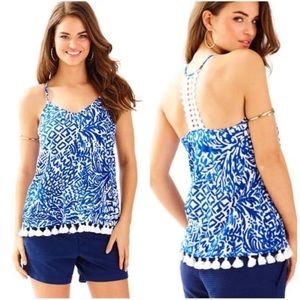 Lilly Pulitzer Indigo Nya Tank Top With Pom Poms